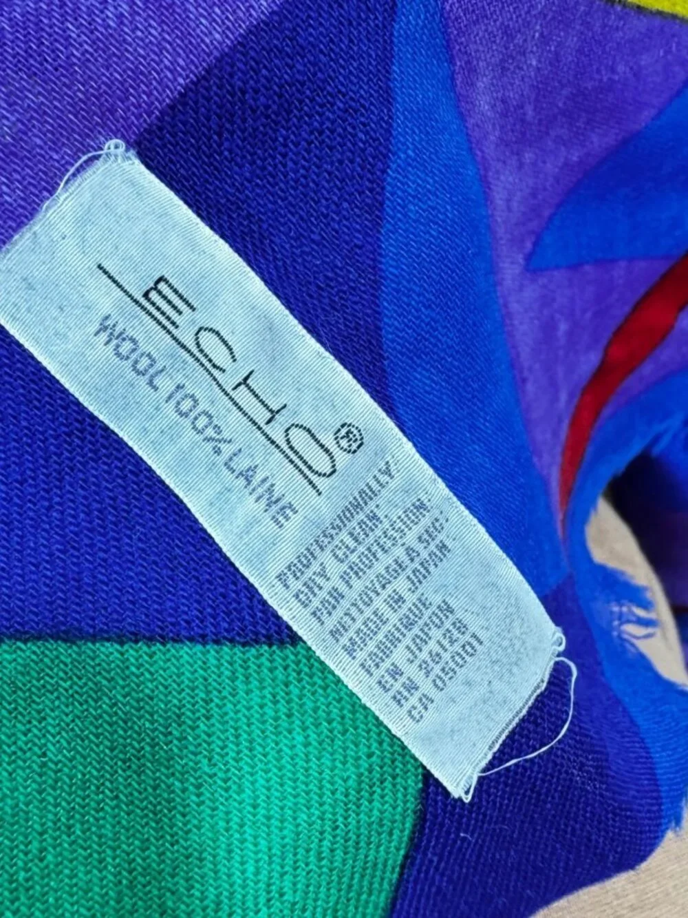 Echo Vintage Wool Scarf Geometric Colorblock Plaid Multicolor Japan Maximalist‎